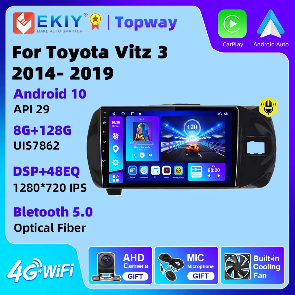 

EKIY Android Stereo Car Radio For Toyota Vitz 3 III XP130 2014-2019 Multimedia Video Player 4G GPS Android Auto CarPlay DSP DVD