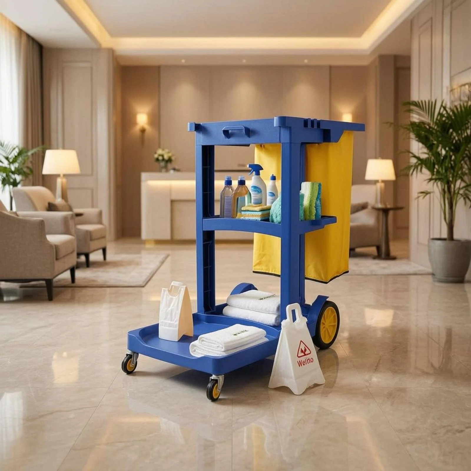 Rolling Cleaning Trolley uncoveredFrame Cleaning Trolley Household Organizer Textile Storage Bag Lower Tray