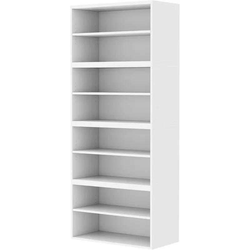 MoPac Bookcase (White) with Brushed Nickel Handles, 4 cabinets high