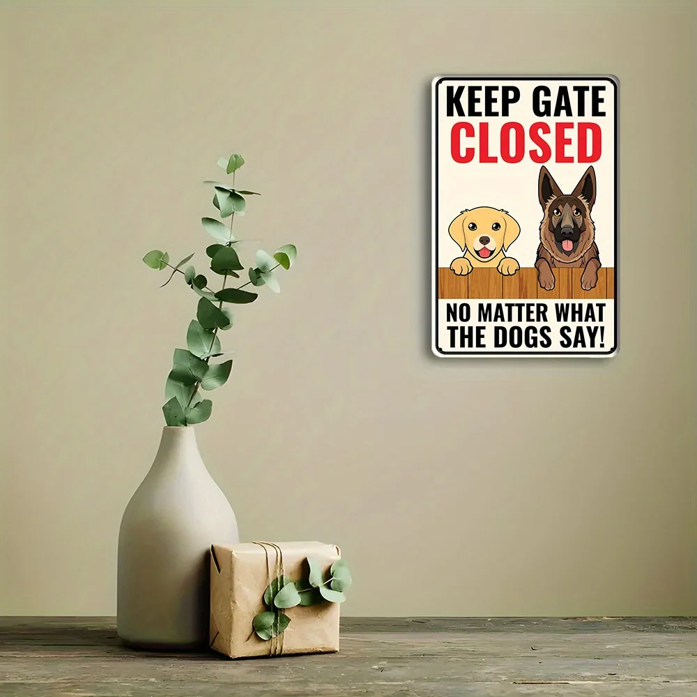 علامة Venicor Dog Keep Gate المغلقة - 12 × 8 بوصة - علامة خارجية للكلاب على المباني - لافتة باب ترحيب على شكل كلب