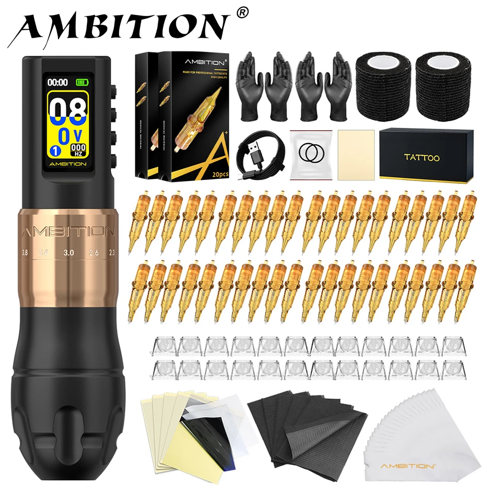 Ambition C3 Kit Wireless Tattoo Machine Pen 7 Adjustable Stroke 1600mAh Battery Coreless Motor Makeup Microplasty Pen For Tattoo