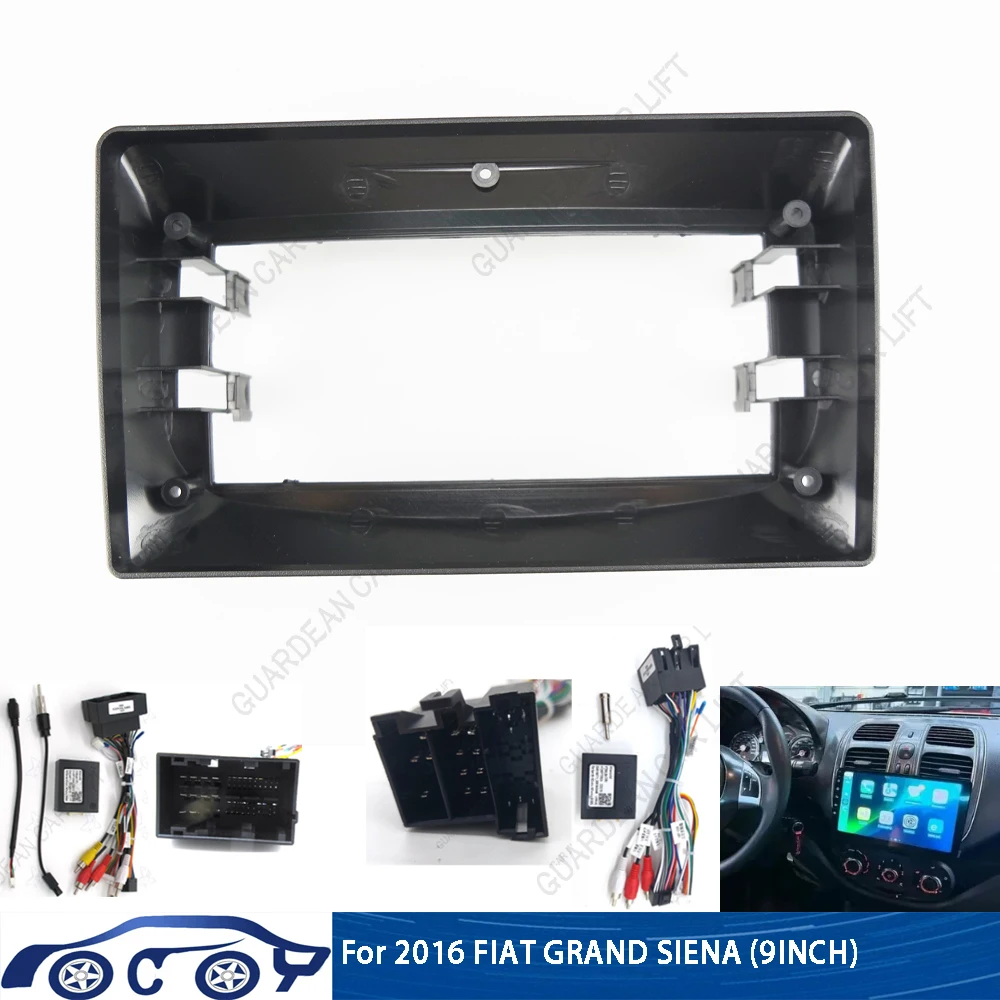 Fascias de radio para coche de 9 pulgadas para FIAT GRAND SIENA 2016, marco de estéreo Android, panel de unidad principal de 2 DIN, embellecedor de salpicadero con cable Canbus
