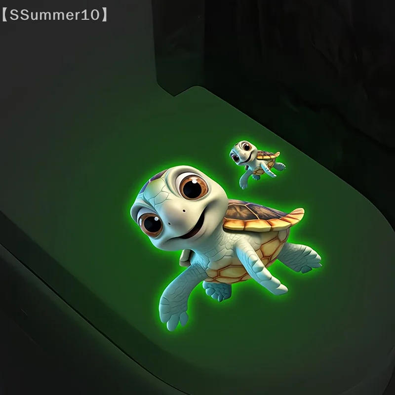 【SSummer10】Cute Glow-in-the-Dark Turtle Toilet Sticker - Removable Self-Adhesive Wall Decal Nighttime Bathroom Home Decor【SS】