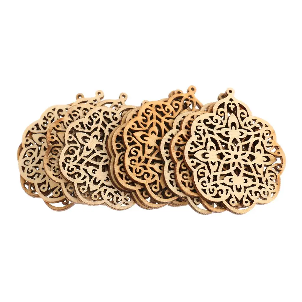 10pcs Laser Cut Natural Wood Shapes for Crafts Wood Charms DIY Woodcrafts Decoration Jewelry Making Accessories Develop Creative