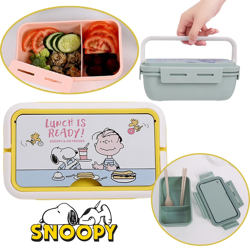 

Snoopy Lunch Box Compartment Bento Box with Chopsticks and Spoon Kid Microwave Bento Boxes Dinnerware Set Food Storage Container