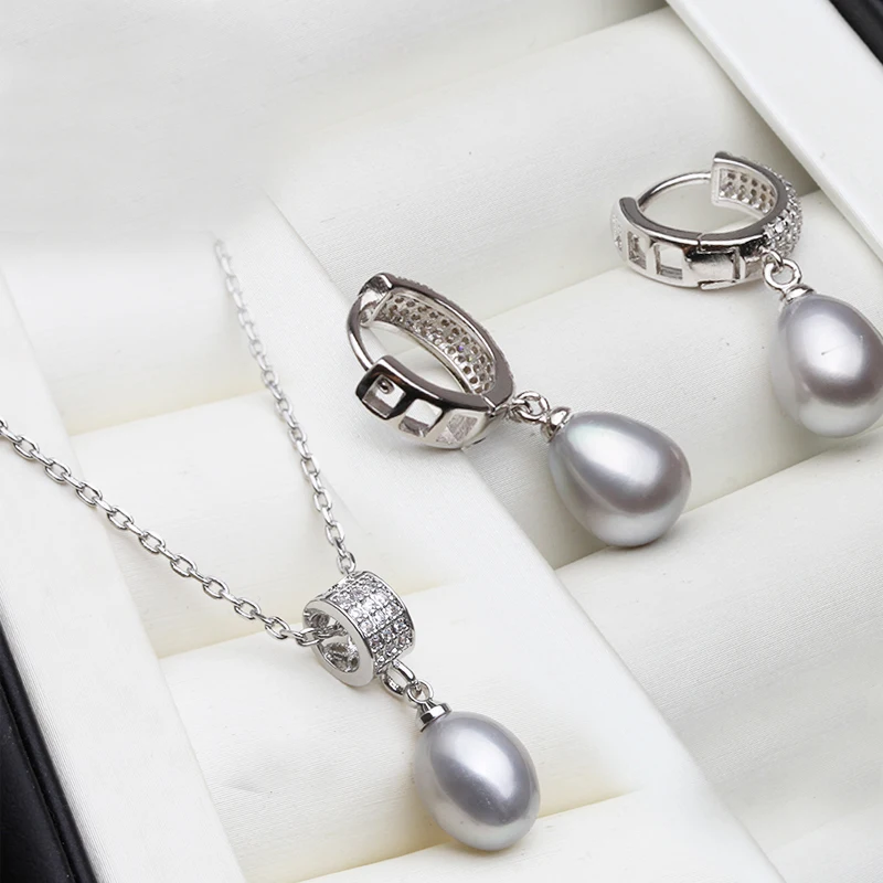 Original-Set mit Halskette und Ohrringen aus natürlichen Süßwasserperlen für Damen, zartes Perlen-Ohrring-Set aus 925er Silber, Mutter-Geburtstagsgeschenk, Weiß – Detail 5