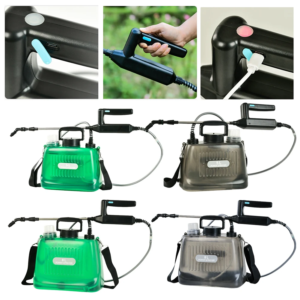 5L/8L Sprinkler Electric Sprayer Automatic Garden Plant Mister USB Rechargeable Adjustable Shoulder Strap Plants Watering Device