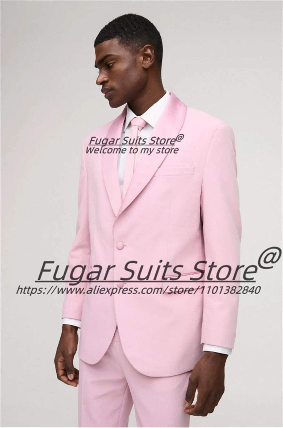 

Handsome Pink Men Suits Customized Slim Fit Shawl Lapel Groom Wedding Tuxedos 2Pieces Sets Male Prom Blazers Party Costume Homme