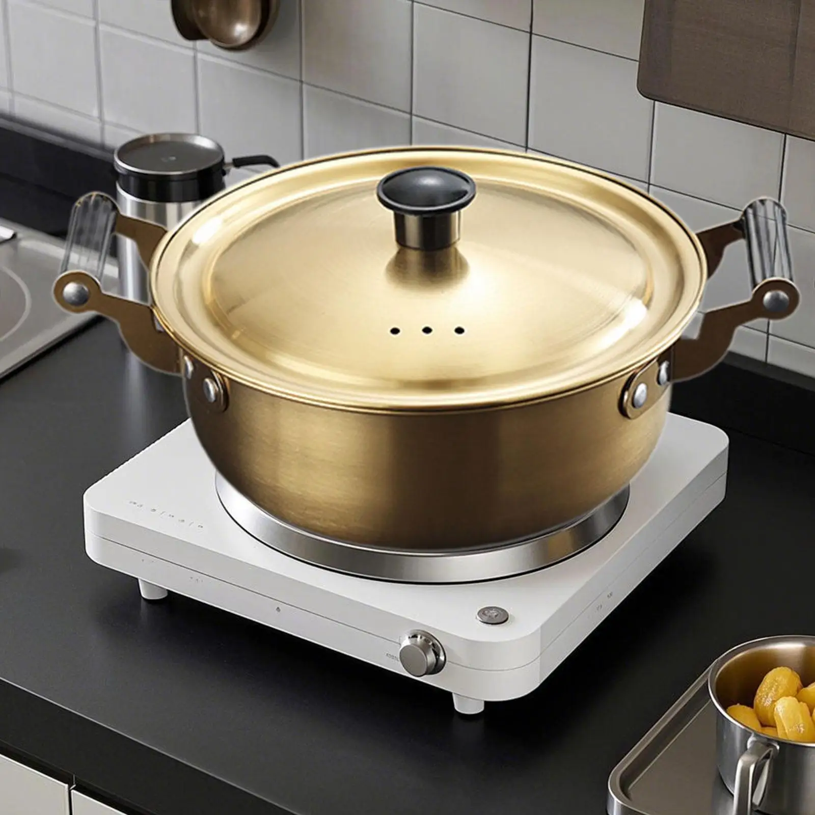 Korea Ramen Pot Induction Cooker Cookware Fast Heating with Lid Stockpot Stainless Steel Soup Pot for Camping Curry Pasta