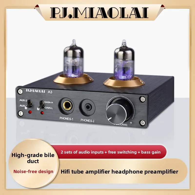 CHN 2027 New PJ.MIAOLAI-A3 Desktop Fever HiFi Tube 6N3 Ear Bile Front Stage Thrust Headphone Amplifier Bass Gain