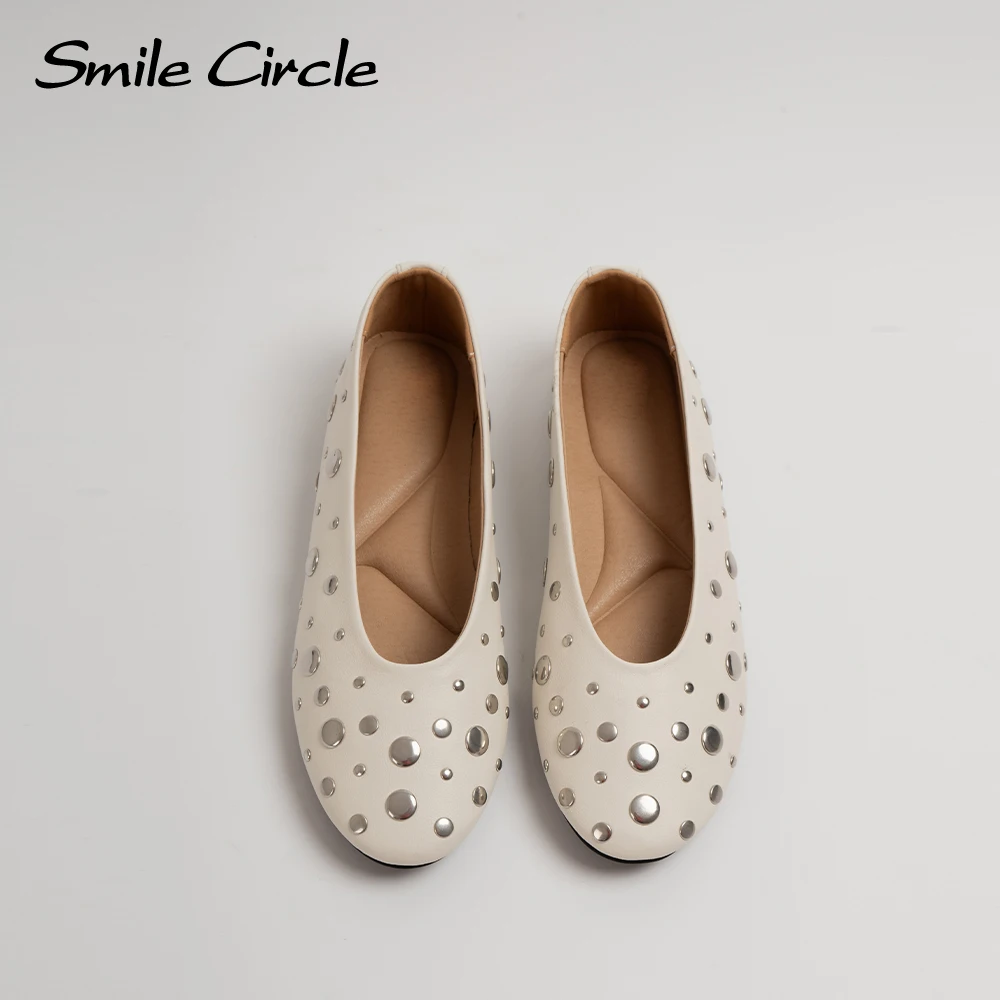 Smile Circle  Women's Flats Rivets Comfortable Shoes Casual Chic New Style Slip-on Flat Shoes