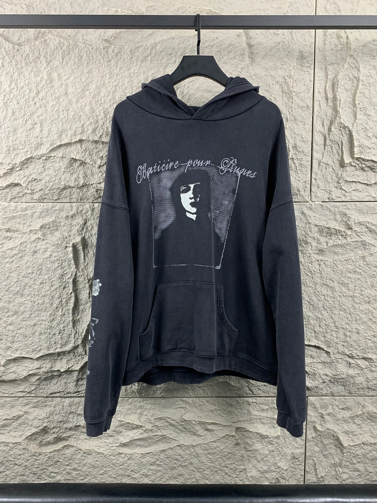 

Худи-свитшот свободного кроя из смесового хлопка с принтом, дышащий, комфортный, для осени и зимы