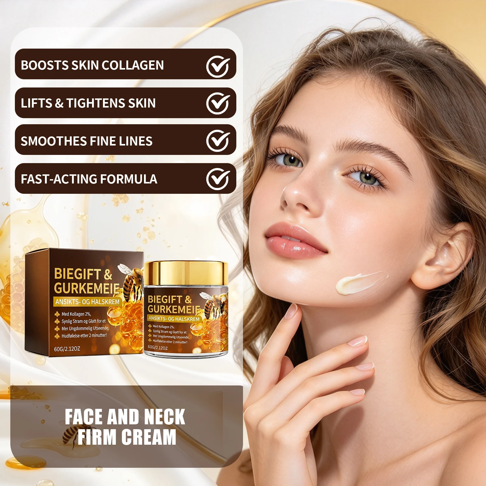 Bee Venom Firming Face Neck Cream Lift Saggy Skin Reduce Fine Lines For Daily Skincare Collagen Infused Tightening Moisturizer