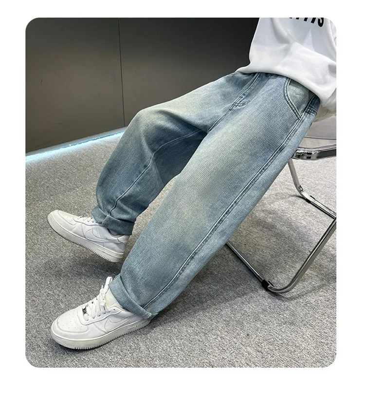 Neues Design: Baggy-Jeans für Teenager-Jungen, lässiger, lockerer Stil, Cartoon-Denim-Hosen, elegante, gerade geschnittene Jeanshosen für Kinder. – Detail 4