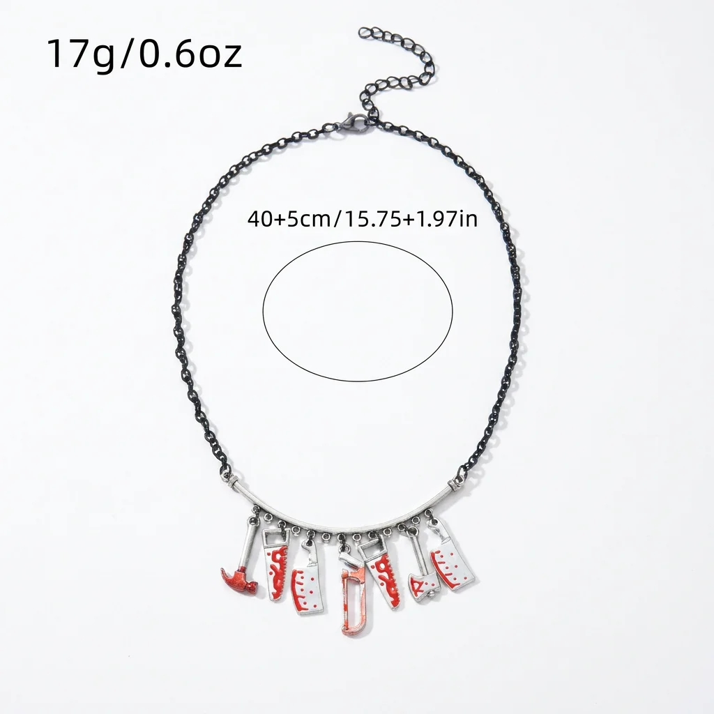 Gruselige Blutrote Schwerter und Äxte Anhänger-Halskette für Damen und Herren Y2K Metall-Ketten-Halskette Charms Halloween-Schmuck Accessoires – Detail 4