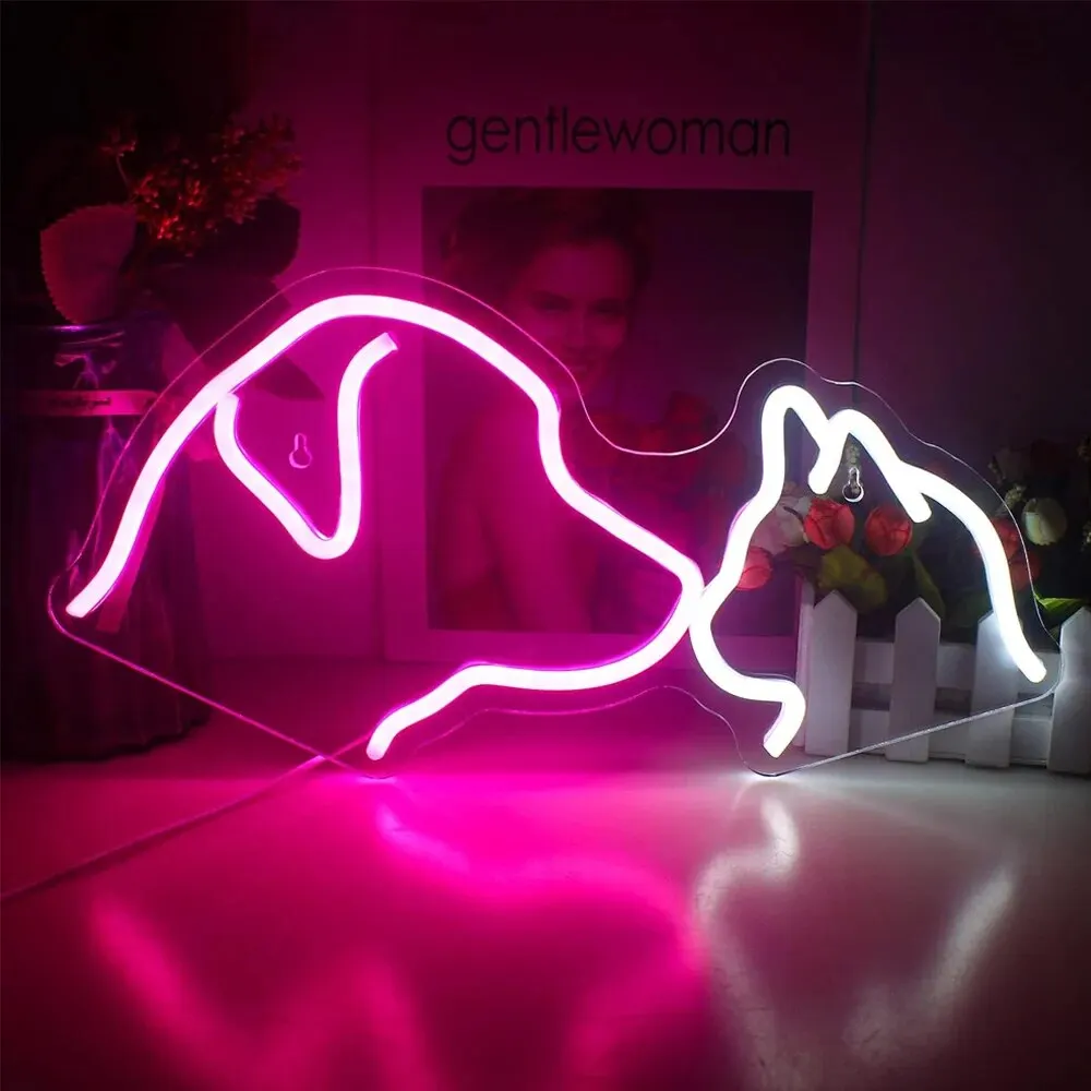 Katze und Hund führte Leucht reklame USB angetrieben Nachtlicht, 3D Wand kunst Dekor Leucht reklamen für Schlafzimmer Wohnzimmer Dekor Geschenk für Kinder