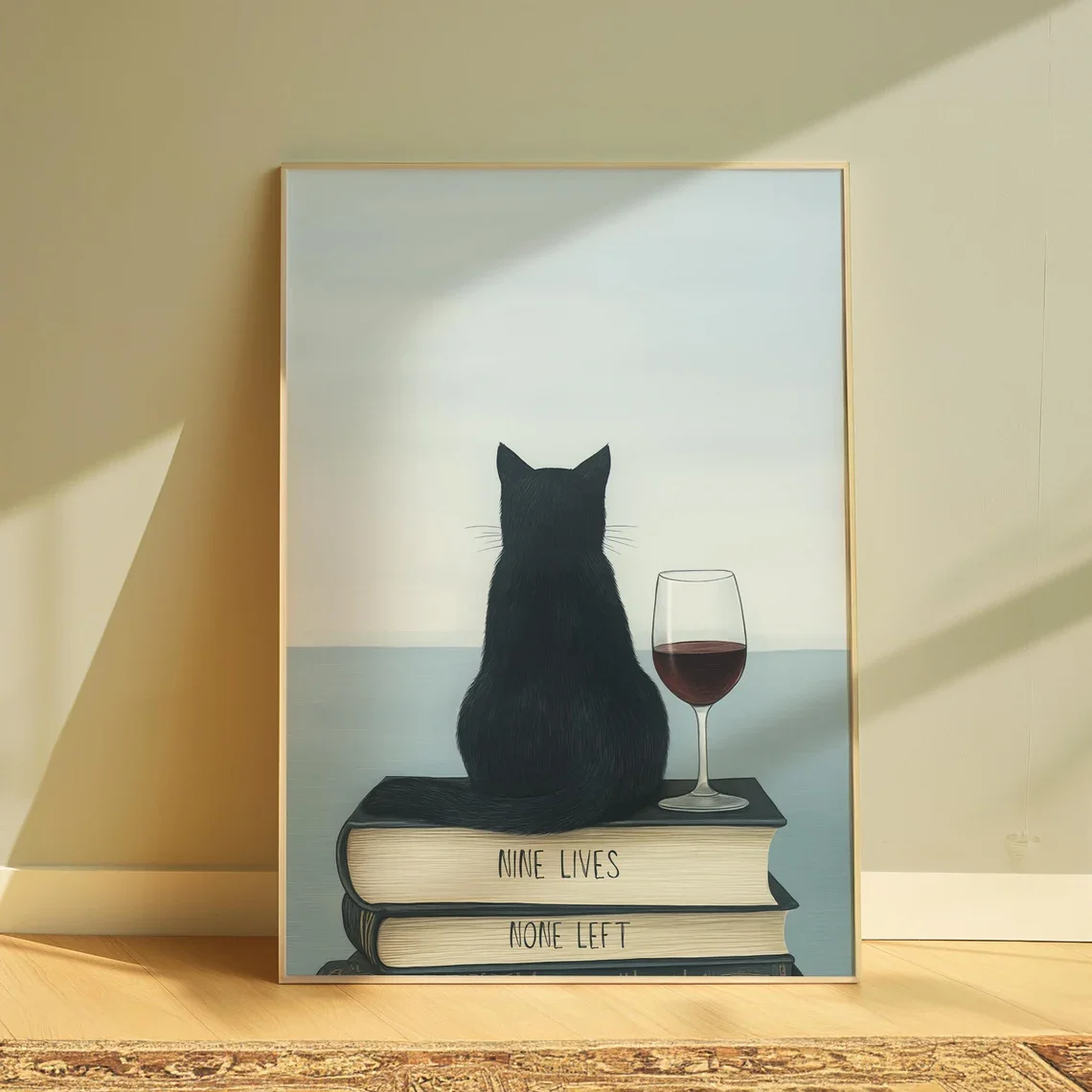 Cat Wine Print Bar Poster Cat Lover Gift Retro Cat Art Poster Printable Cat Painting For Wall Decor Black Cat Printable Aestheti