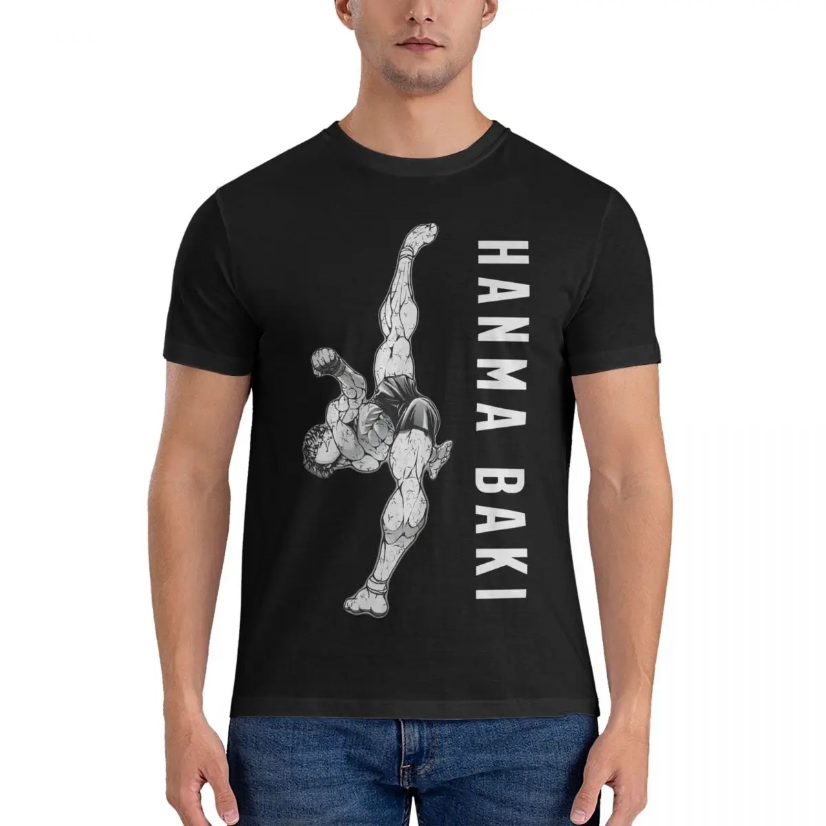 Men T-Shirts Hanma High Kick Fashion Cotton Tee Shirt Short Sleeve Baki the Grappler T Shirt Round Neck Clothes Unique