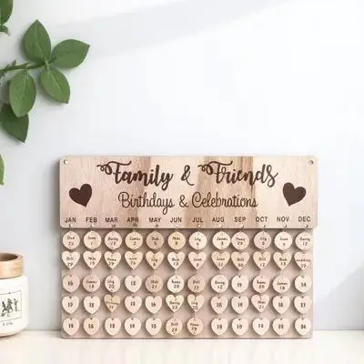 

DIY Wooden Calendar Wall Hanging for Birthdays Family Date Tracker Natural Wood Reminder Plaque Home Organization Decor