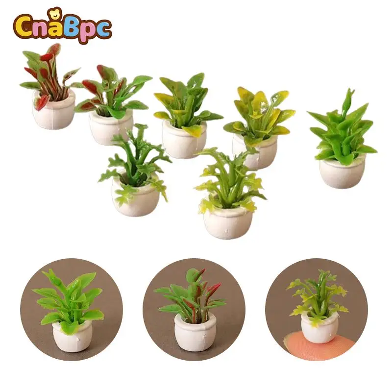 

4Pcs 1:12 Dollhouse Miniature Green Leaf Potted Plants Flowerpot Bonsai Model Doll House Home Garden Decor Toy Accessories