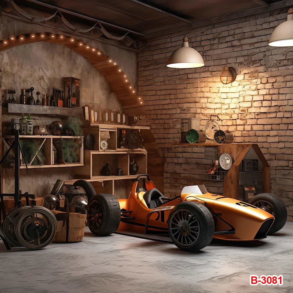 Warehouse Garage Large Backdrop Vintage Western Wooden Car Repair Background for Photography Mechanic Tools Backdrops Party