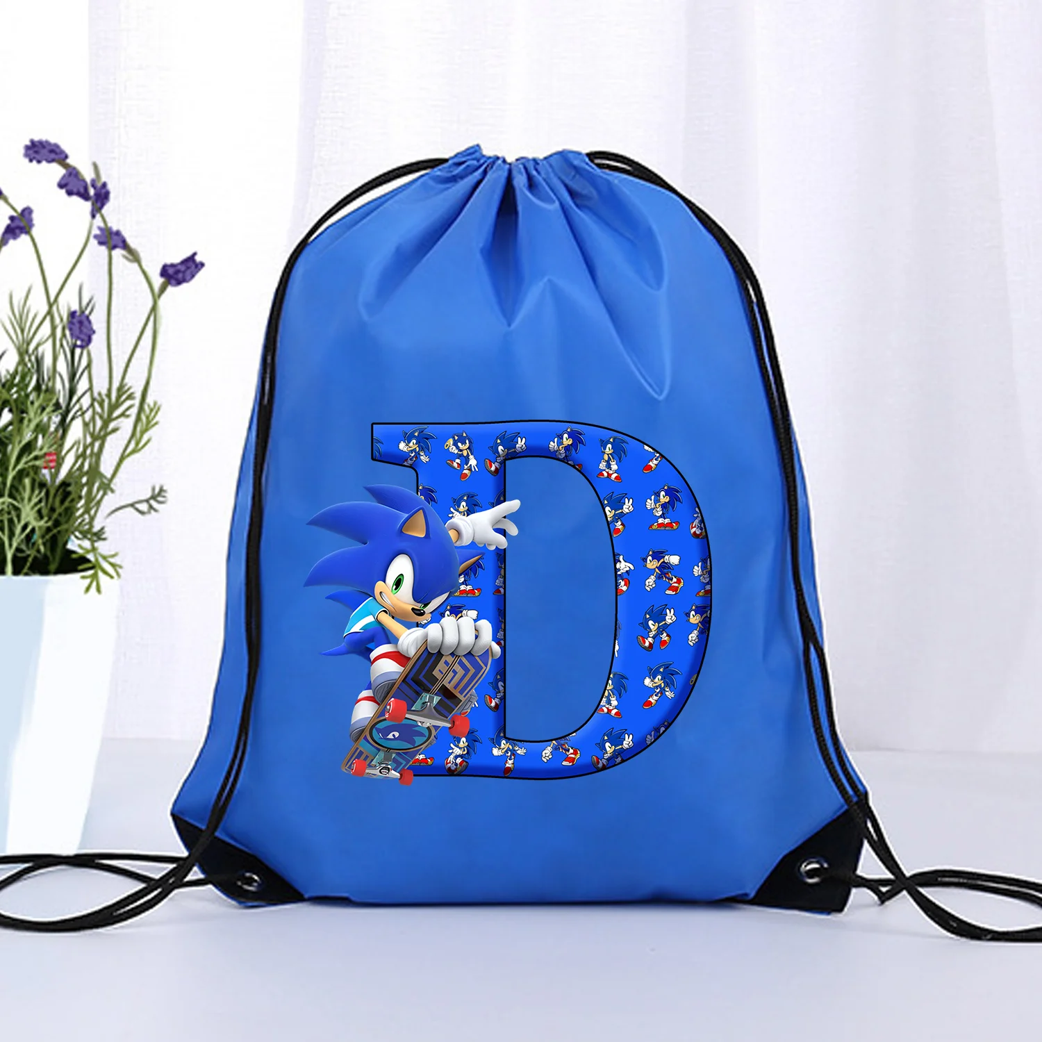 

Sonics New Drawstring Bag A-Z Letter Storage Bags Blue Cartoon Drawstring Pouch Anime Partern Party Prop Gift Large Capacity Bag