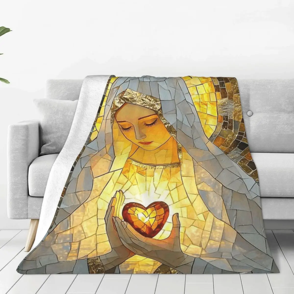 Custom Virgin Mary Blanket 3D Printed Soft Flannel Fleece Warm Throw Blankets for Travel Bedroom Couch Quilt