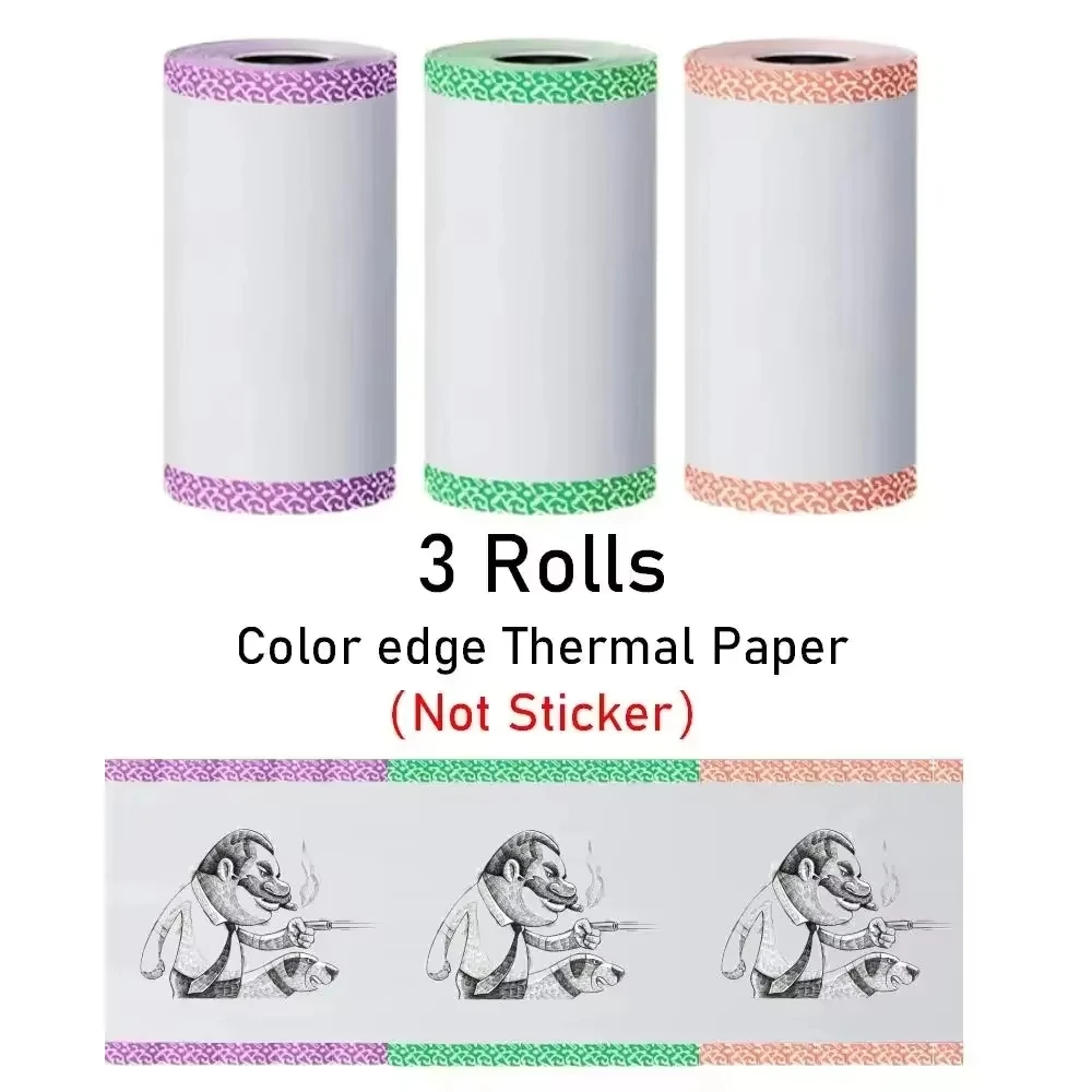 3 Rolls 57x30mm Color Border Non-Adhesive Refill Paper for Kids Portable Printer