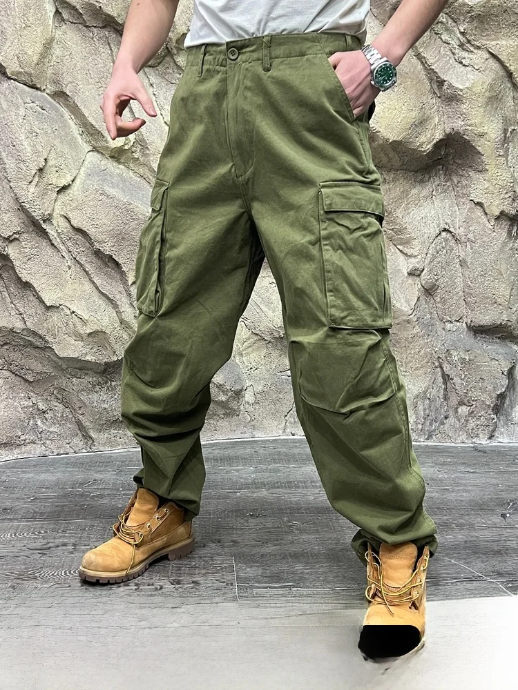 

Свободные мужские повседневные брюки из чистого хлопка с завышенной талией, уличная одежда в американском стиле, крутая и слиповая рабочая одежда, брюки свободного покроя