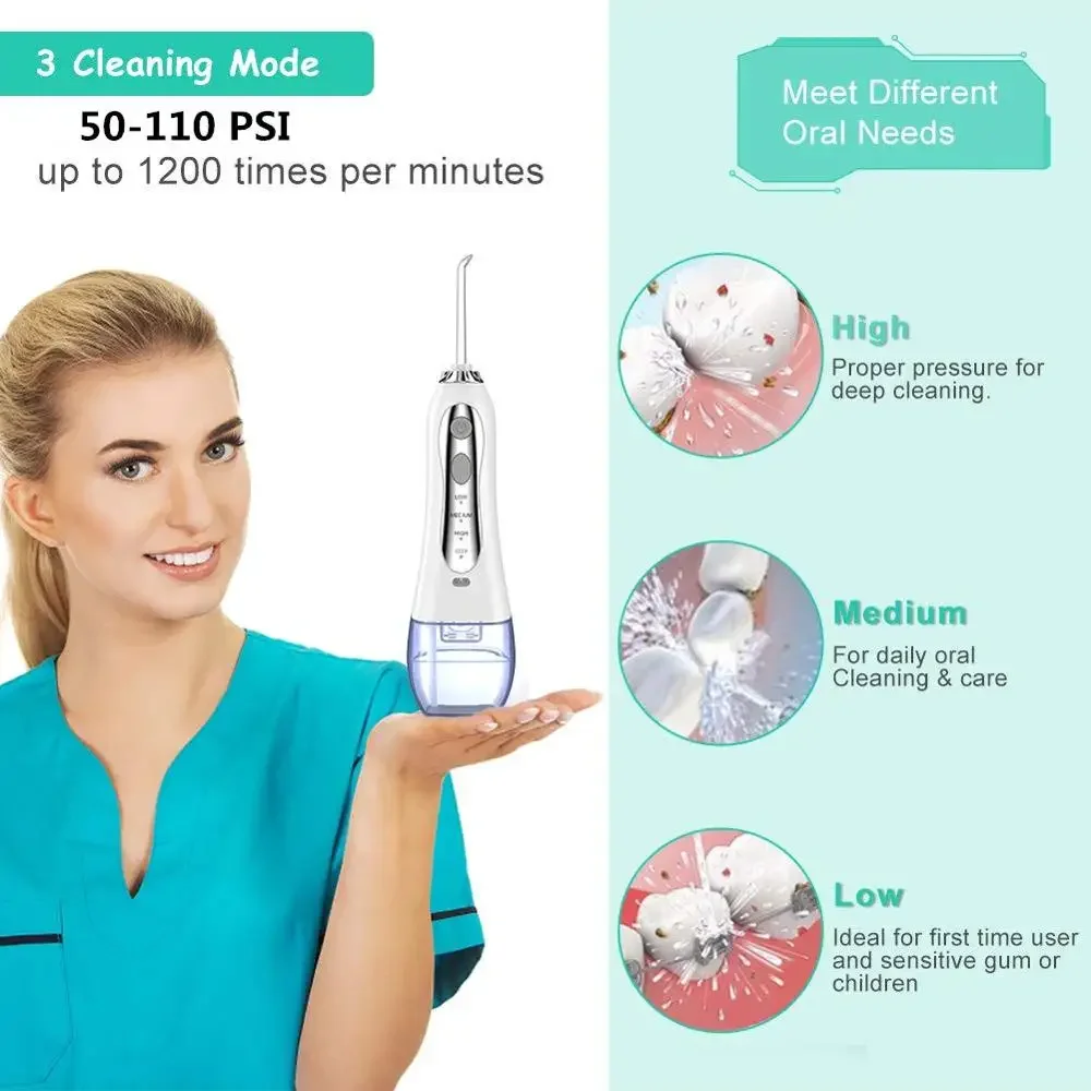 Portable Dental Water Flosser, USB Rechargeable, Waterproof, Teeth Cleaner