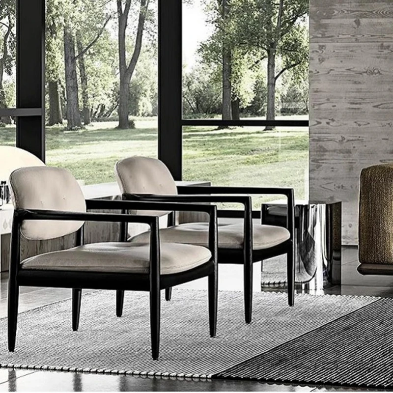 Italian minimalist single sofa chair fabric modern minimalist solid wood simulation leather armchair