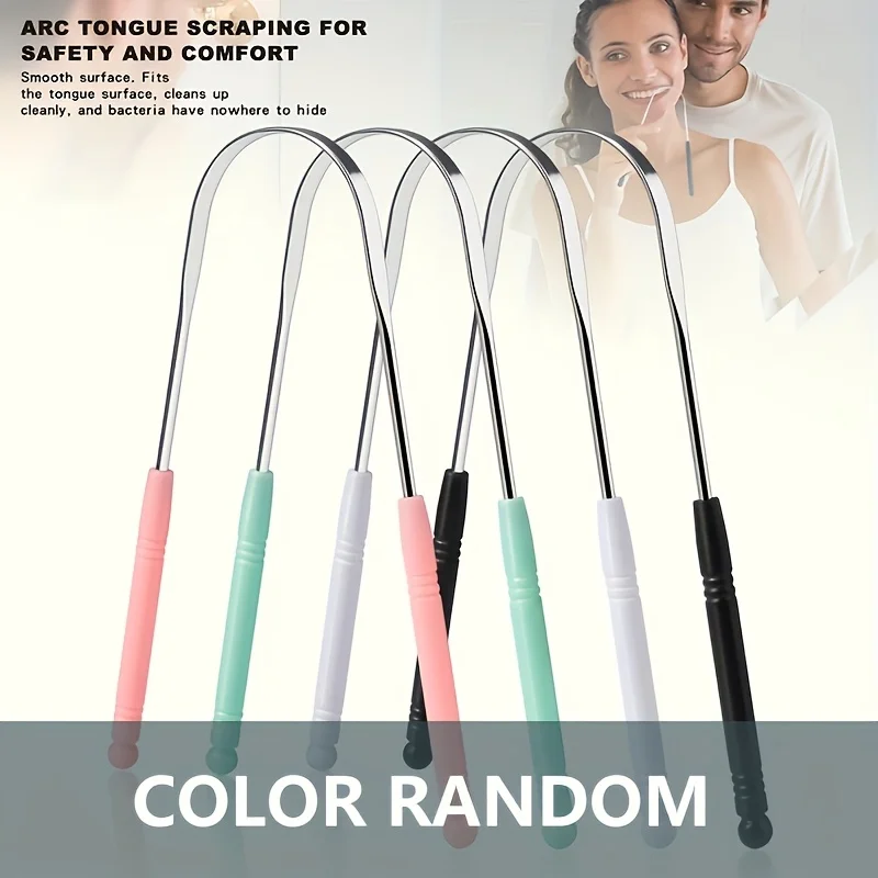 1/2PACK 재사용 가능한 스테인레스 스틸 혀 스크레이퍼 (편안한 그립 핸들 포함) 구강 관리 도구, 혀 클리너 혀 스크레이퍼