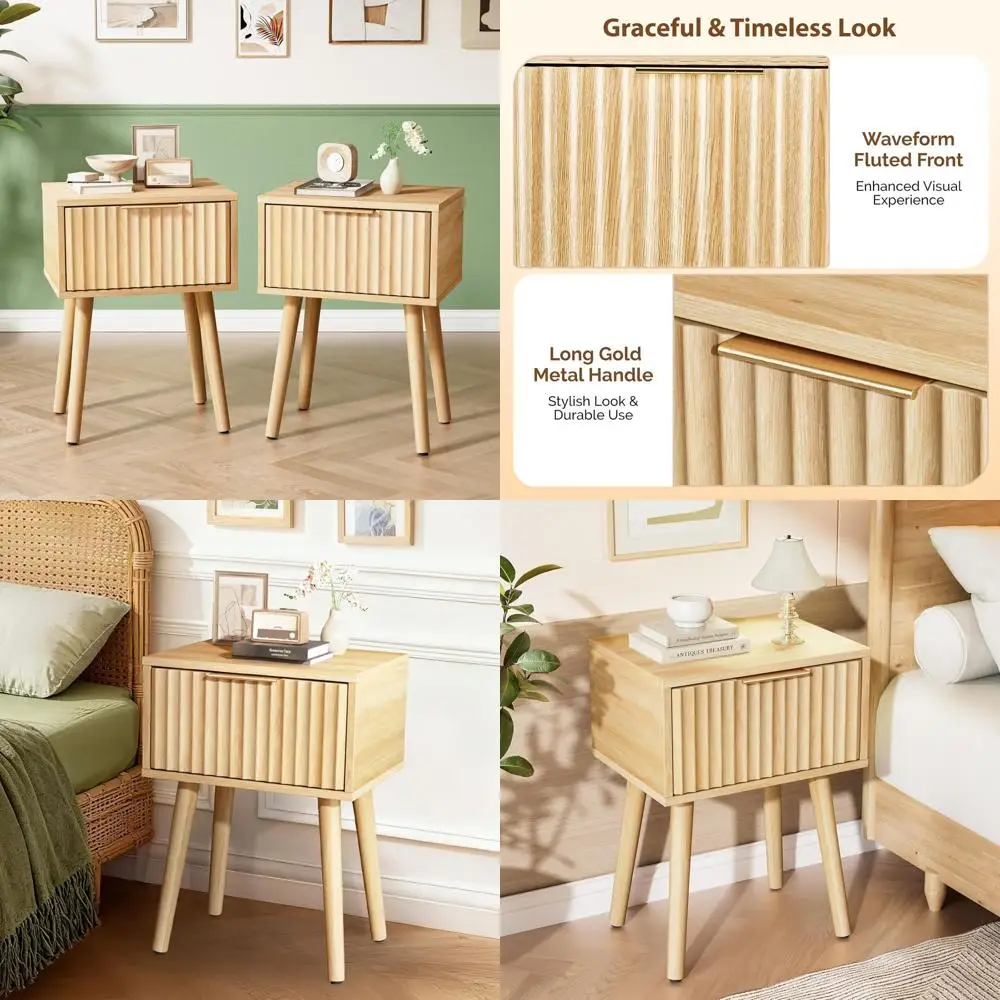 

Пара тумбочек из дуба, 15,75 (Ш) x 11,81 (Г) x 21,85 (В), натуральное дерево, мебель для спальни