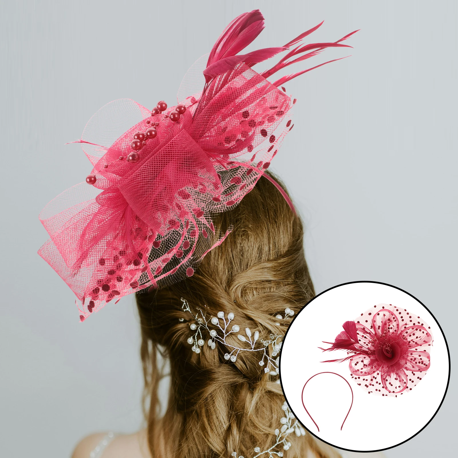 

Красный чародей, элегантный цветочный сетчатый ленточный шлейф с акцентами, вечерние свадебные шляпы для свадебных шаров, социальные мероприятия, стильный головной убор для