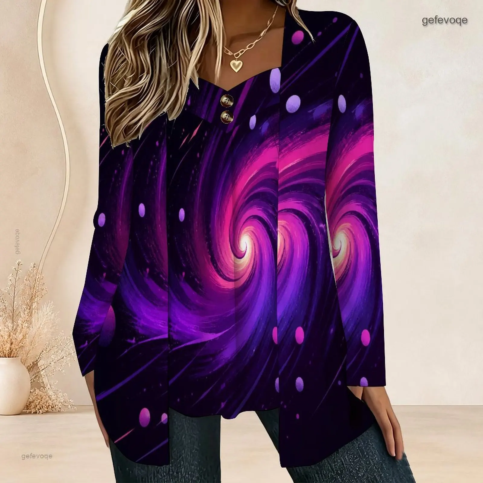 Chemisier à manches longues pour femmes, effet deux pièces, cardigan ouvert avec haut cami, col en V, détails boutonnés, devant plissé, tunique ample et surdimensionnée.