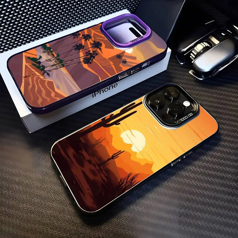 

DESERT SUNSET Cartoon Phone Case For iPhone 16,15,14,13,12,11,Mini,Pro,MAX Purple Matte Shockproof Cover