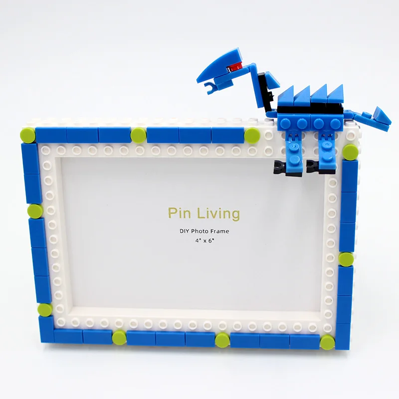 

Diy Blue Dinosaur 3d Assembled Picture Frame 6 "7" Building Blocks Combination Giant Plate Dragon Picture Frame Table Photo Wall