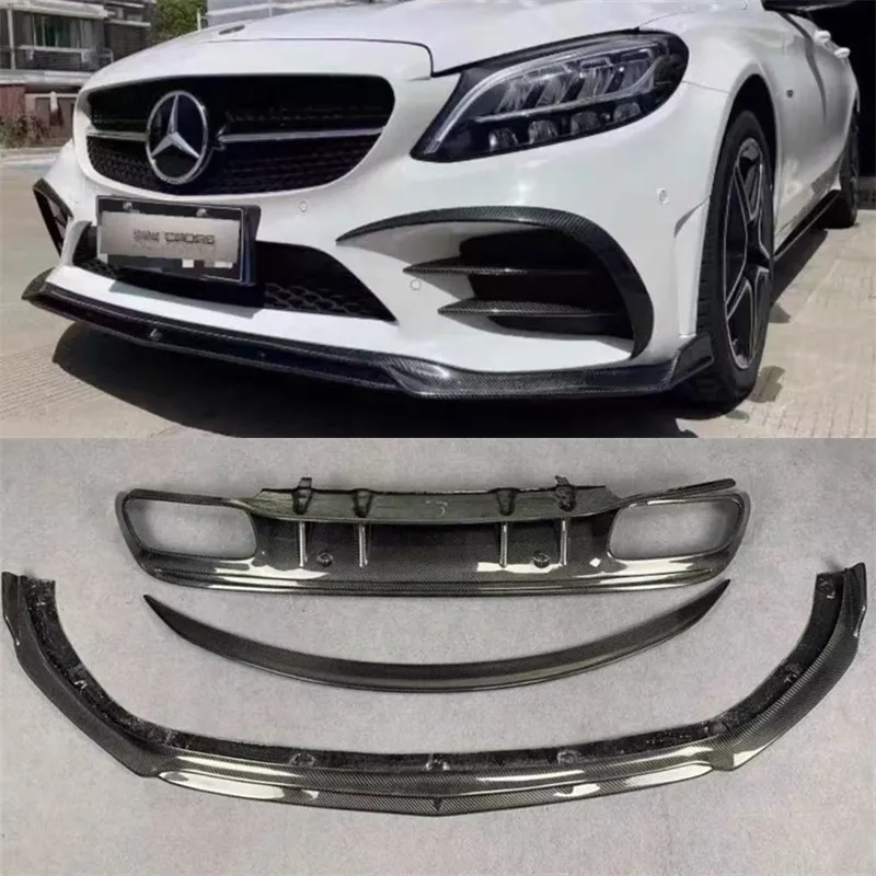 

For Benz C43 C260 C300 W205 2015-2021 Real Carbon Fiber Bumper Front Lip Rear Diffuser Tail Wing Spoiler Splitter Body Kit