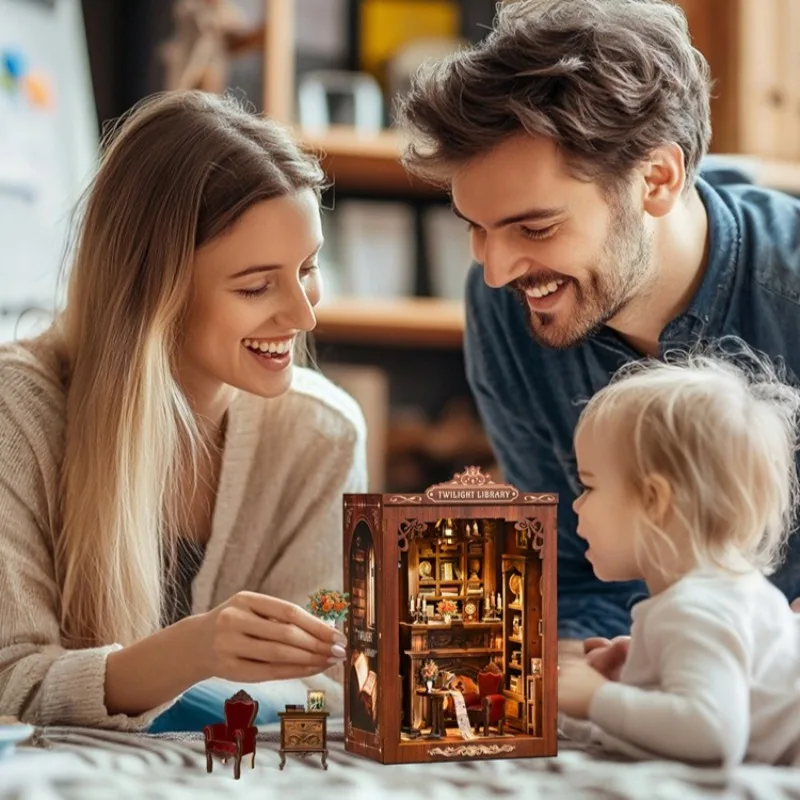 

DIY Glow Bookend House Kit, Wooden 3D Puzzle Miniature Library Micro Scene Book Nook Craft Gift for Home Decor