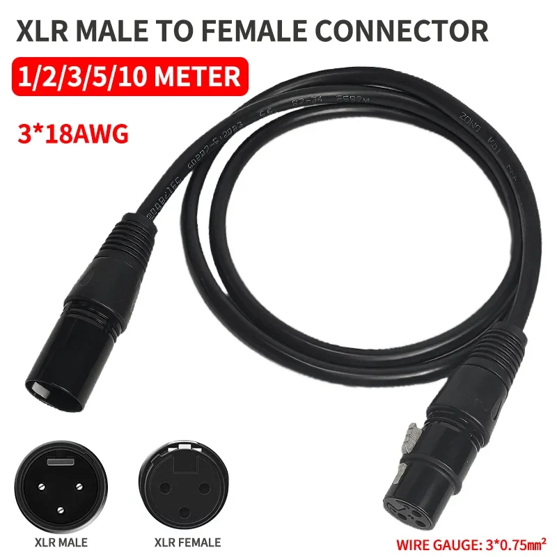 3-PIN XLR Cable 3*18AWG Male to Female Microphone Stage Light DMX Cable for Audio Mixer Speaker Amplifier