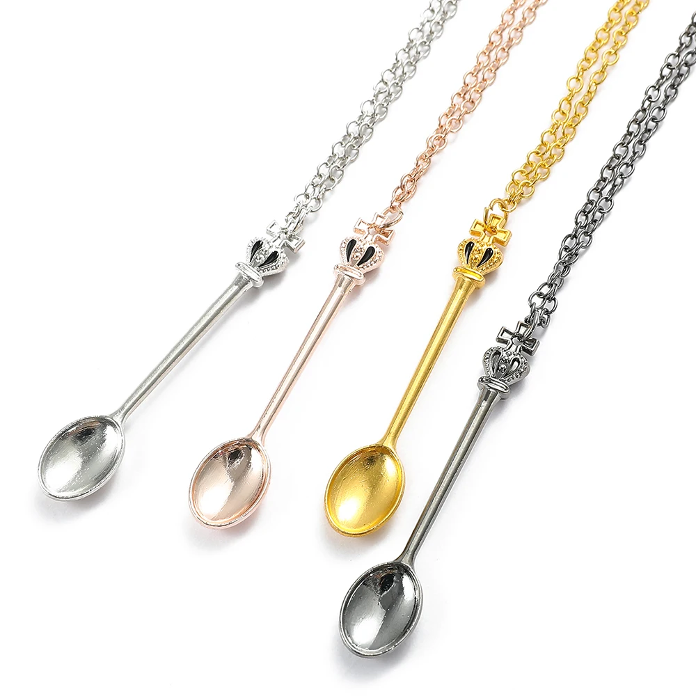 1PC personalized casual anime alloy cross crown spoon classic Alice snuff necklace