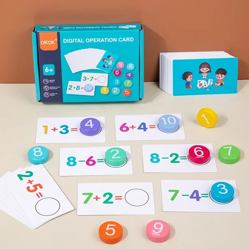 Tablero de números de madera para niños, combinación cognitiva, operación de resta, entrenamiento de pensamiento lógico Montessori, juguetes de matemáticas