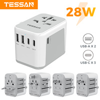 TESSAN 28W Universal Travel Adapter All-in-one Travel Charger with 2 USB Ports and 3 Type C Wall Charger for US EU UK AUS Travel