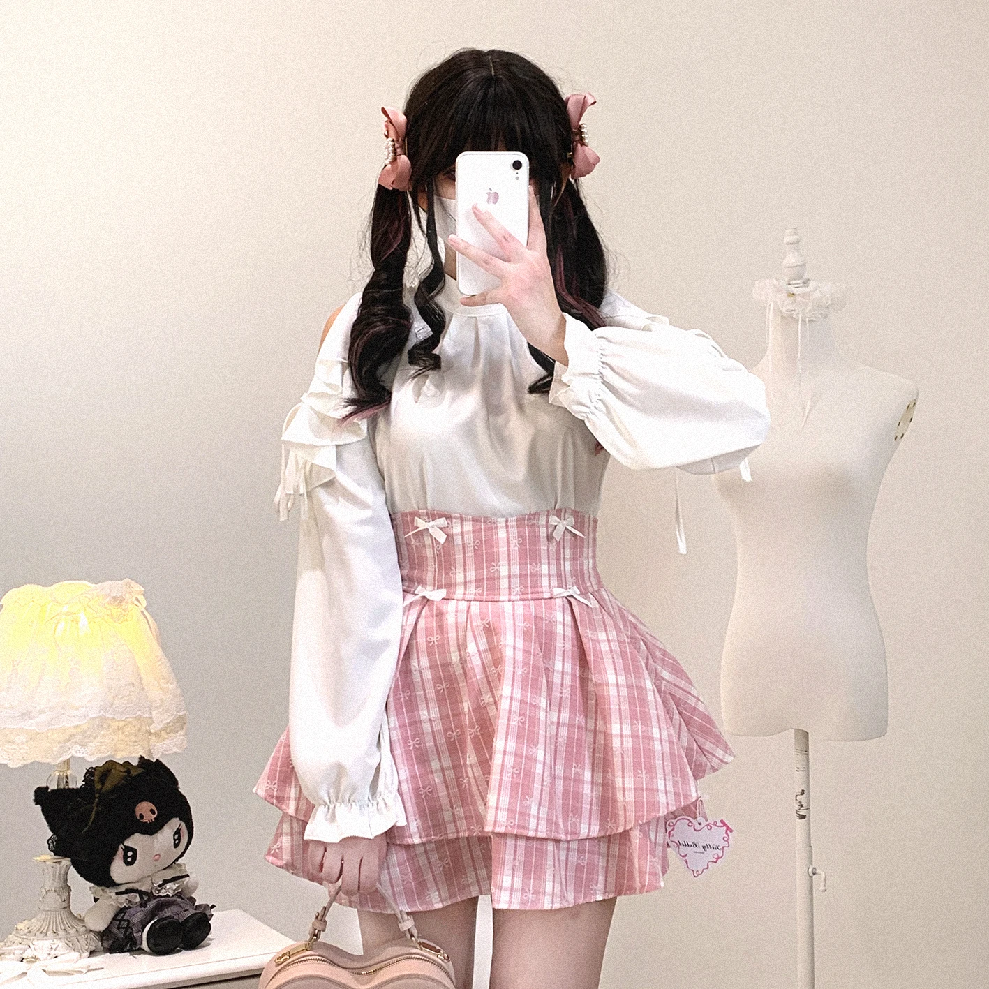 الأصلي الألغام الإنتاج الضخم الأحمر منقوشة تنورة Pring والخريف جديد الفتيات المرأة عالية الخصر التخسيس أنيقة لوليتا السراويل تنورة