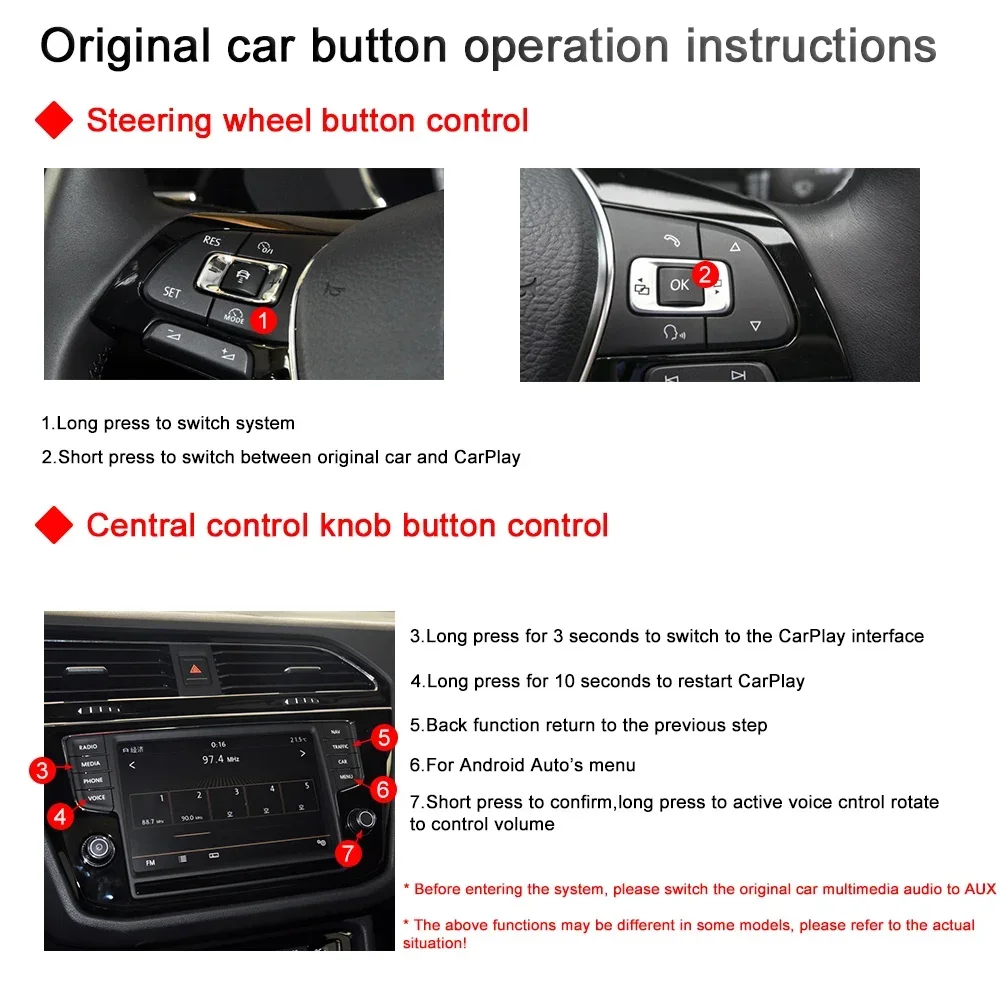 Bezprzewodowy dekoder CarPlay do aktualizacji ekranu Android Auto OEM MuItimedia Interface dla VW Volkswagen MIB1/MIB2 Golf 7 Polo Tiguan