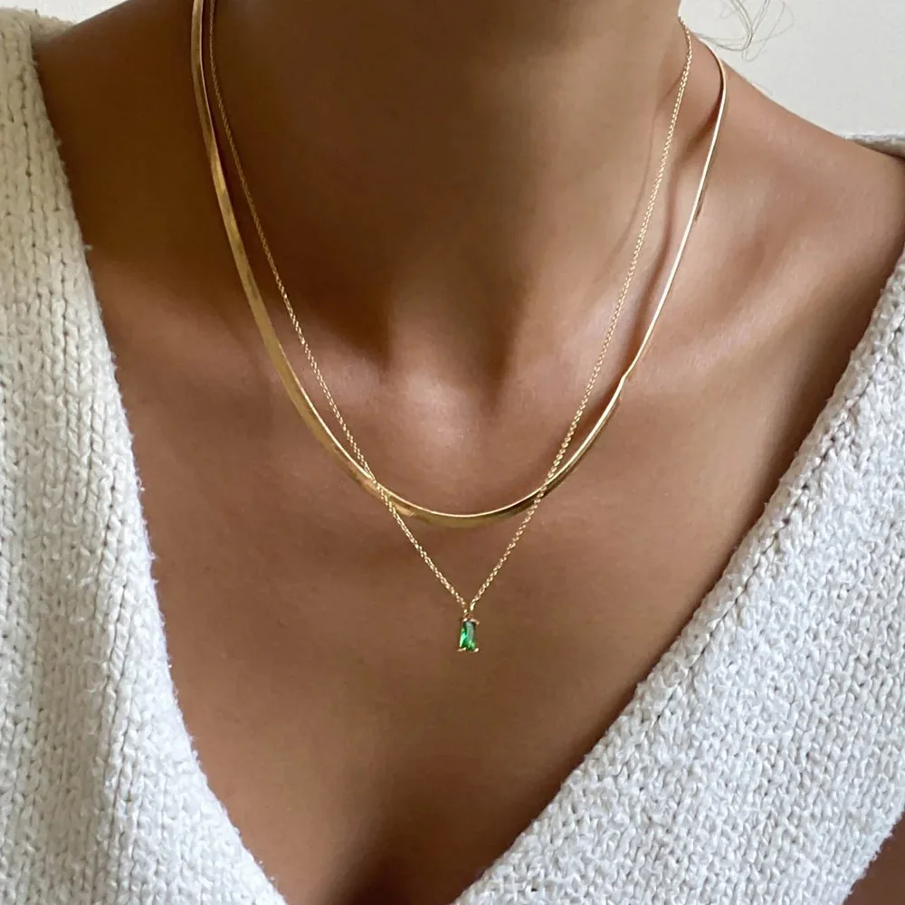 Bohemia wielowarstwowy zielony kryształowy wisiorek łańcuszek naszyjnik dla kobiet modny pozłacany duży gruby łańcuszek naszyjniki 2024 modna impreza