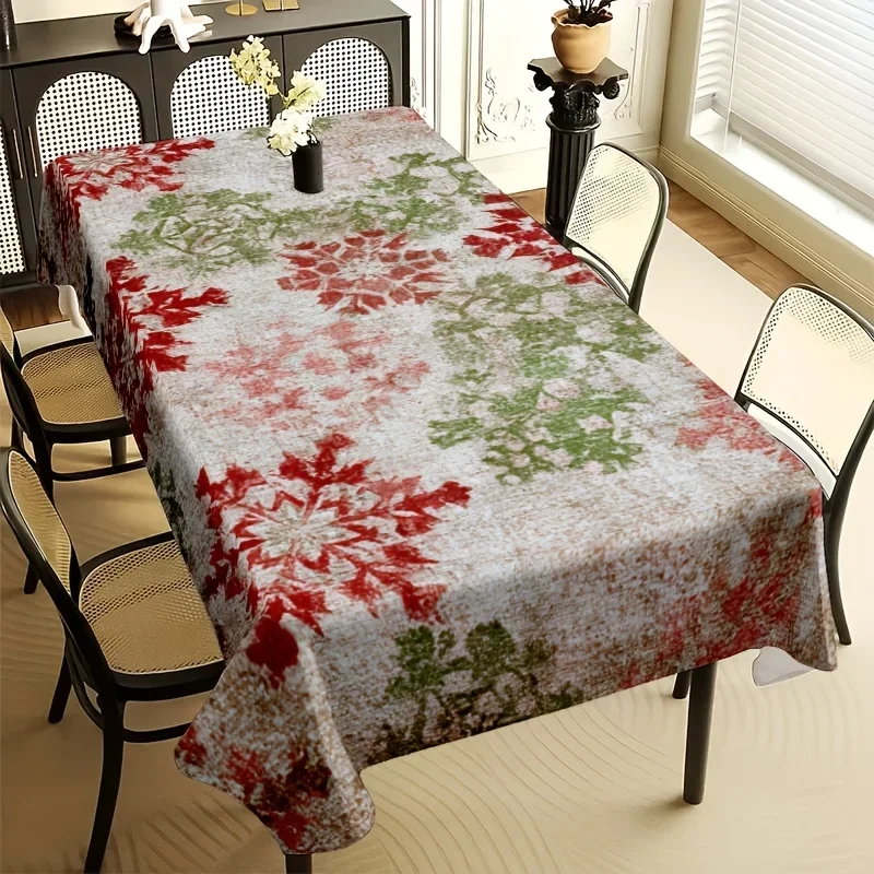 Waterproof Tablecloth Winter Holiday Snowflake Pattern Dining Table Cover for Buffet and Centerpiece Decor