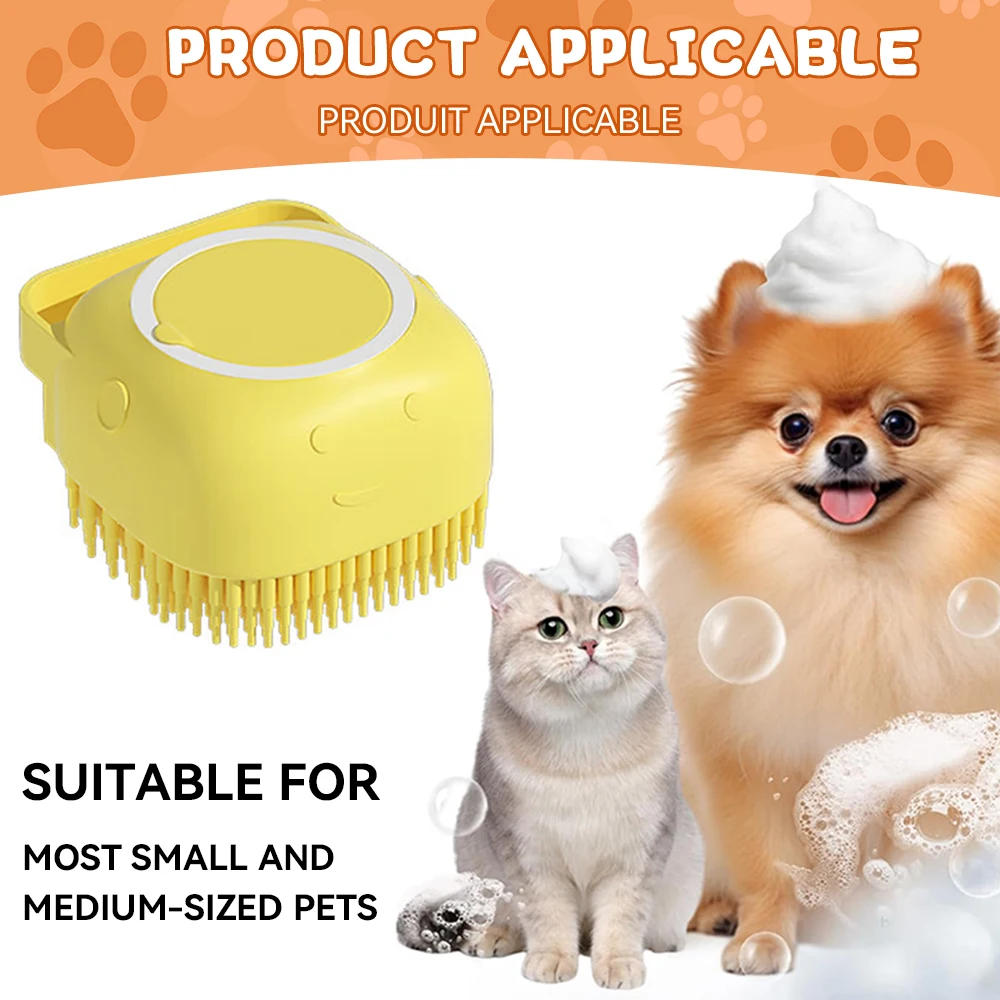 Cepillo de Baño para Perros, Cepillo de Masaje para Mascotas, Dispensador de Champú, Cepillo de Silicona Suave con Cerdas de Goma para Perros y Gatos, Herramienta de Aseo para Ducha