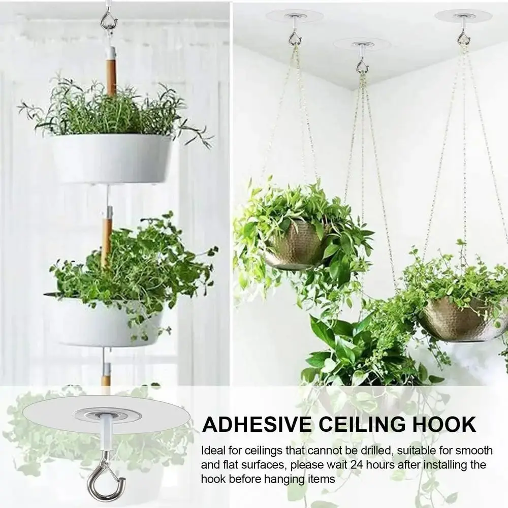 

Transparent Self-Adhesive Ceiling Hook Water Resistant Multifunctional Metal Hooks Strong Bearing Plants Hangers