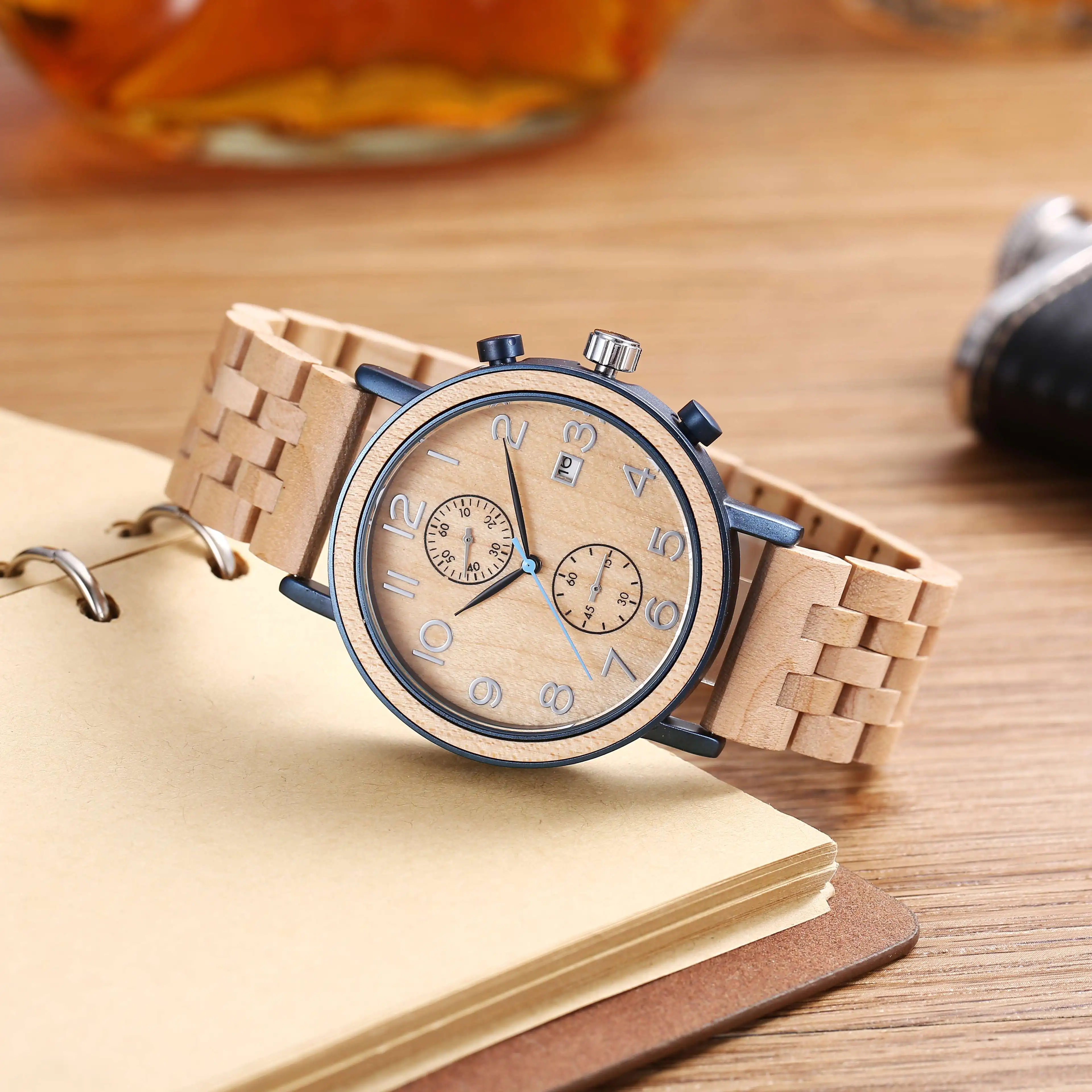 Fashionable New Trend Natural Pure Wood Watch Lightweight Multi Functional Timing Men's Wrist Wooden Quartz Watches